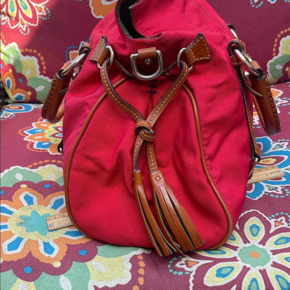 πππDooney & Bourke Coated Canvas Satchel with Tan Leather Accents - Picture 6 of 15